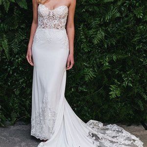 Sheer Beaded Lace Wedding Dress Galina SV830 Size6